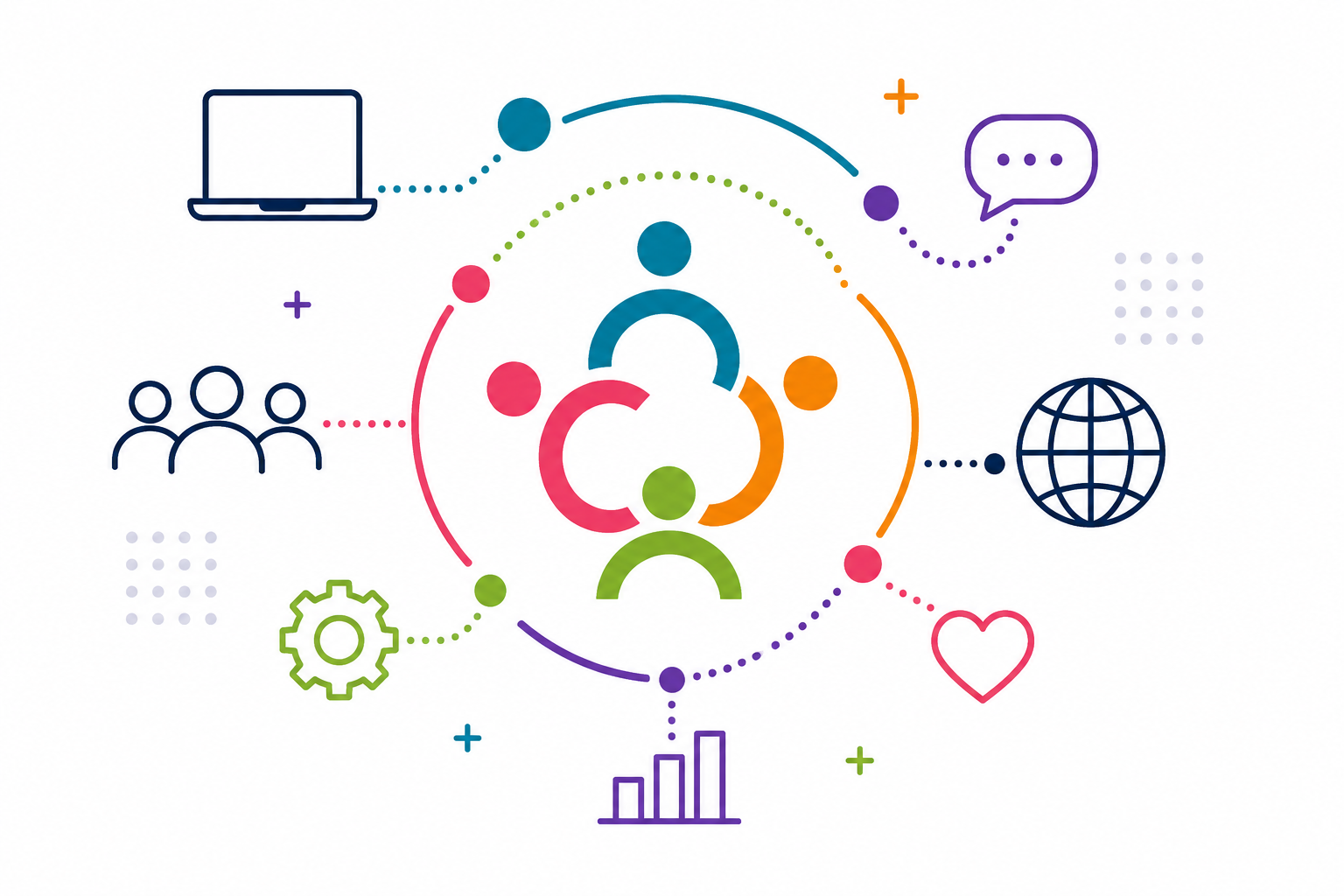 Illustration representing community, technology, communication, resources, and connection
